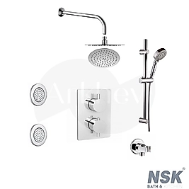 NSK Yan Su Jetli Ankastre Termostatik Duş Sistemi Seti - Krom / İç Set Sıva Altı Grubu Dahil / 3 Yönlü Ankastre Batarya ARKHEV0019